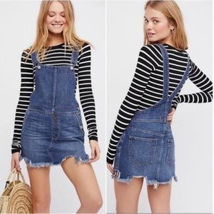 Free People Torn Up Distressed Jumper Denim Overalls Dress